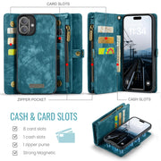 For iPhone 16 CaseMe 008 Detachable Multifunctional Leather Phone Case(Blue)