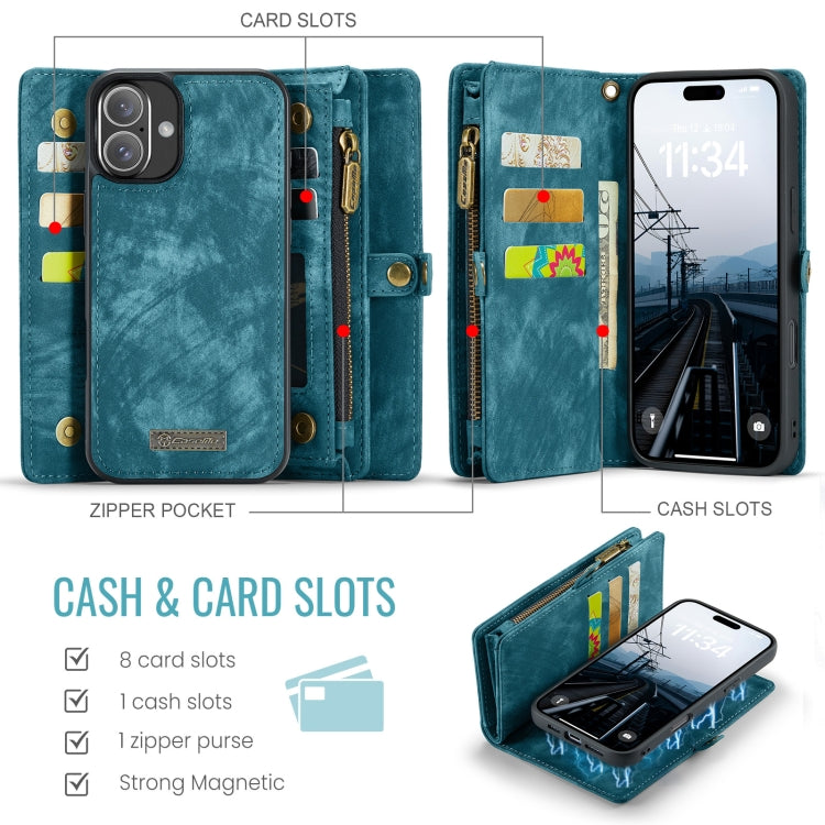 For iPhone 16 CaseMe 008 Detachable Multifunctional Leather Phone Case(Blue)