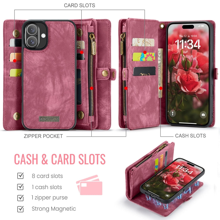For iPhone 16 CaseMe 008 Detachable Multifunctional Leather Phone Case(Red)