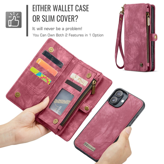 For iPhone 16 CaseMe 008 Detachable Multifunctional Leather Phone Case(Red)