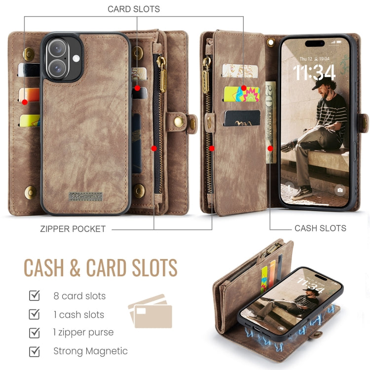 For iPhone 16 CaseMe 008 Detachable Multifunctional Leather Phone Case(Brown)