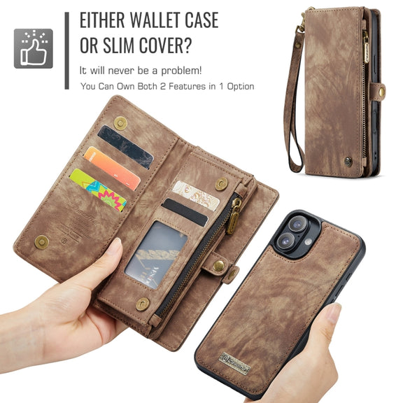 For iPhone 16 CaseMe 008 Detachable Multifunctional Leather Phone Case(Brown)