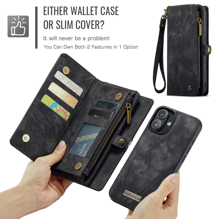 For iPhone 16 CaseMe 008 Detachable Multifunctional Leather Phone Case(Black)