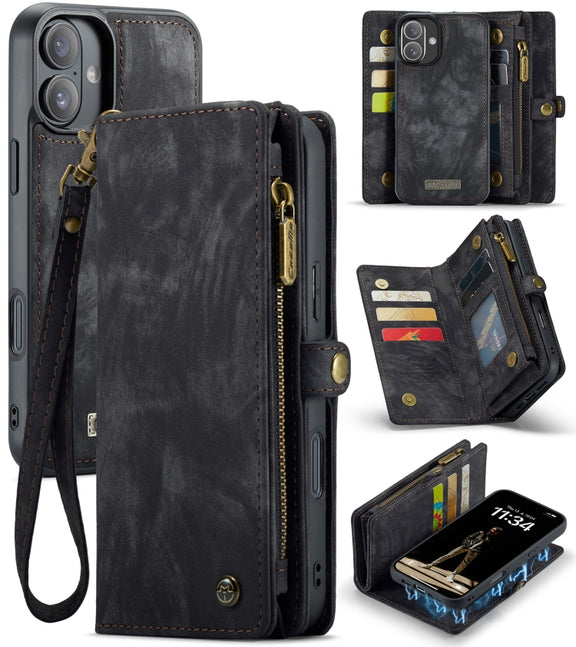 For iPhone 16 CaseMe 008 Detachable Multifunctional Leather Phone Case(Black)
