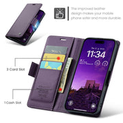 For iPhone 16 Pro Max CaseMe 023 Butterfly Buckle Litchi Texture RFID Anti-theft Leather Phone Case(Purple)
