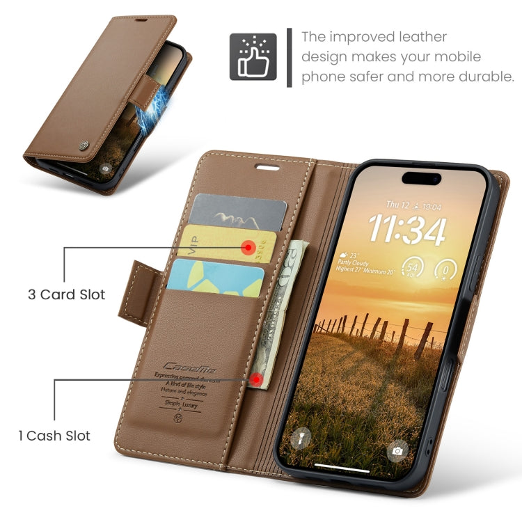 For iPhone 16 Pro Max CaseMe 023 Butterfly Buckle Litchi Texture RFID Anti-theft Leather Phone Case(Brown)