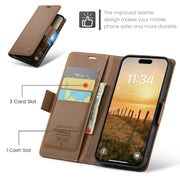 For iPhone 16 Pro Max CaseMe 023 Butterfly Buckle Litchi Texture RFID Anti-theft Leather Phone Case(Brown)