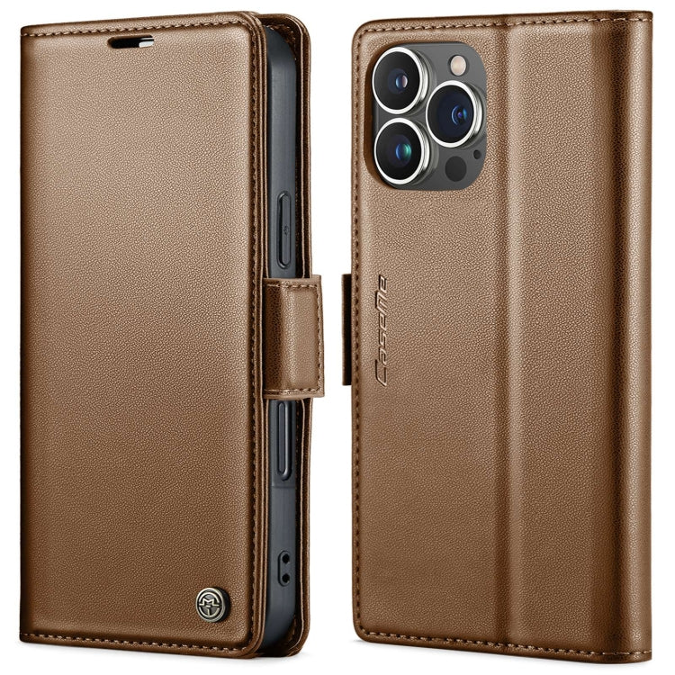 For iPhone 16 Pro Max CaseMe 023 Butterfly Buckle Litchi Texture RFID Anti-theft Leather Phone Case(Brown)