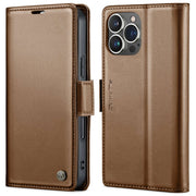 For iPhone 16 Pro Max CaseMe 023 Butterfly Buckle Litchi Texture RFID Anti-theft Leather Phone Case(Brown)