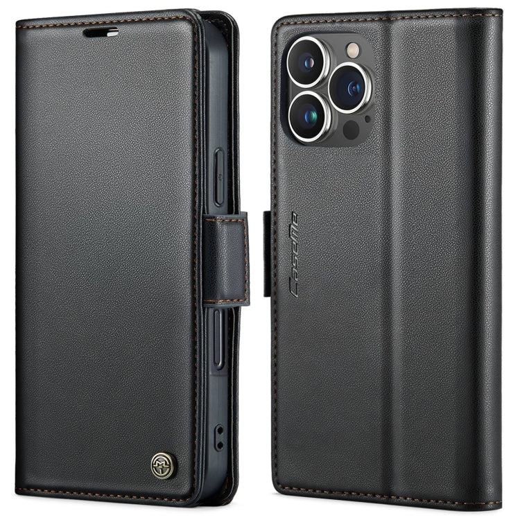 For iPhone 16 Pro Max CaseMe 023 Butterfly Buckle Litchi Texture RFID Anti-theft Leather Phone Case(Black)