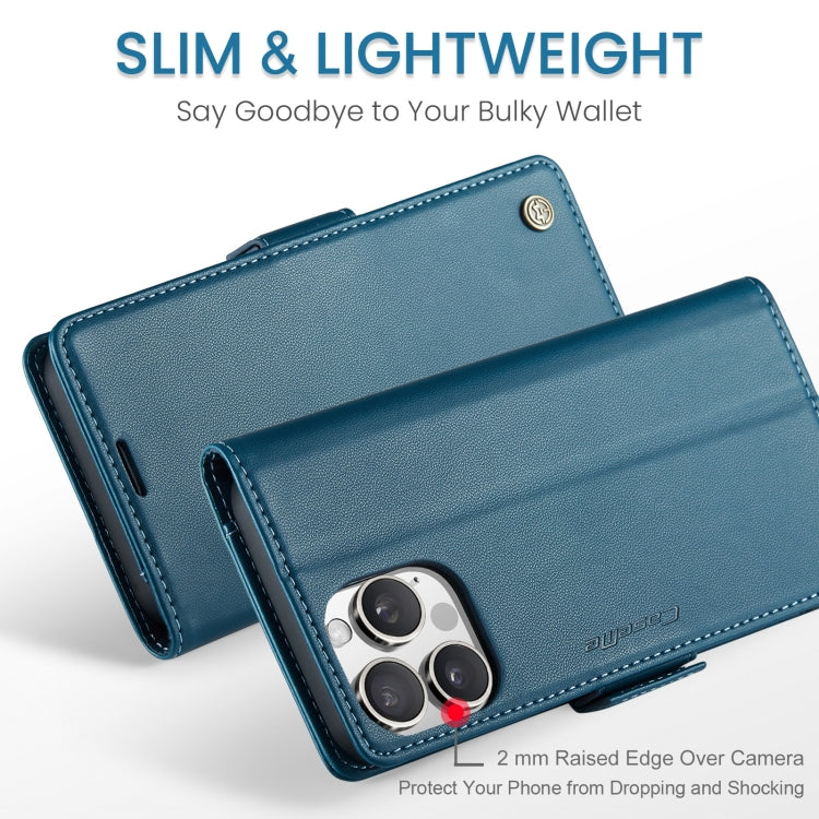For iPhone 16 Pro CaseMe 023 Butterfly Buckle Litchi Texture RFID Anti-theft Leather Phone Case(Blue)