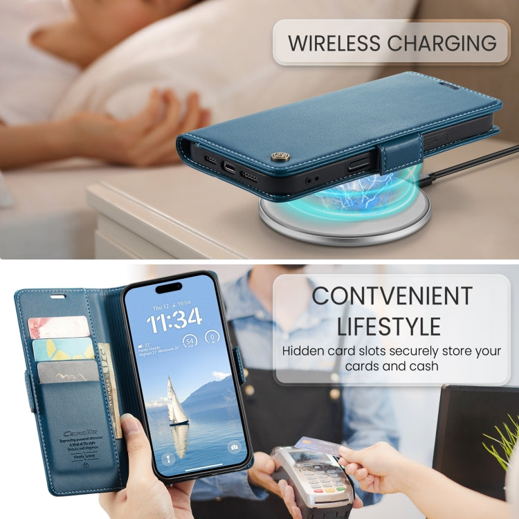 For iPhone 16 Pro CaseMe 023 Butterfly Buckle Litchi Texture RFID Anti-theft Leather Phone Case(Blue)