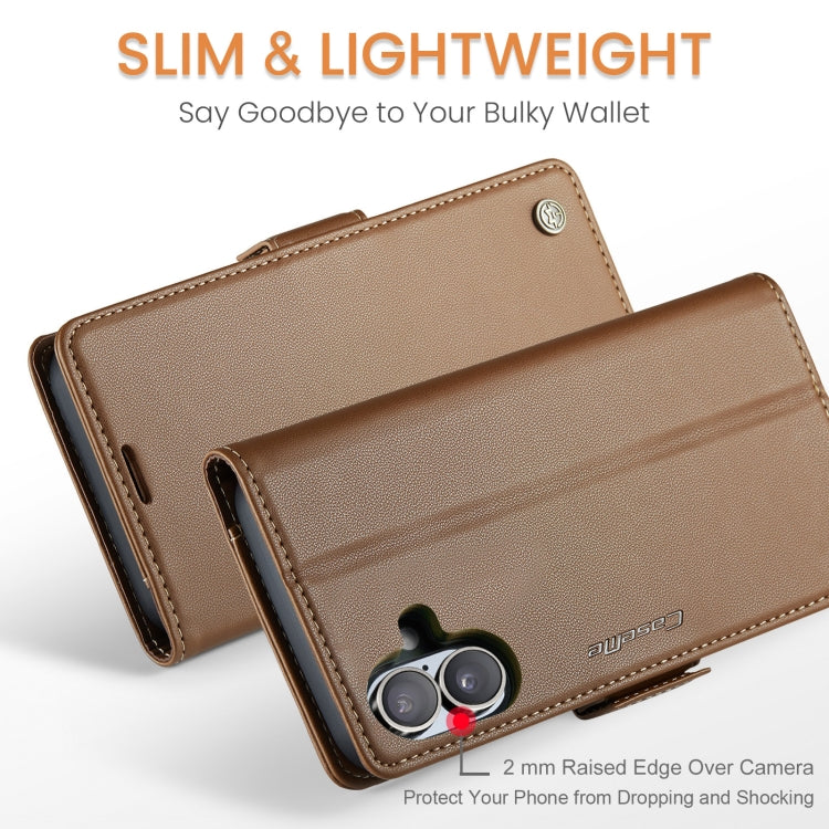 For iPhone 16 CaseMe 023 Butterfly Buckle Litchi Texture RFID Anti-theft Leather Phone Case(Brown)