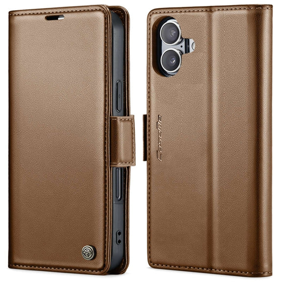 For iPhone 16 CaseMe 023 Butterfly Buckle Litchi Texture RFID Anti-theft Leather Phone Case(Brown)