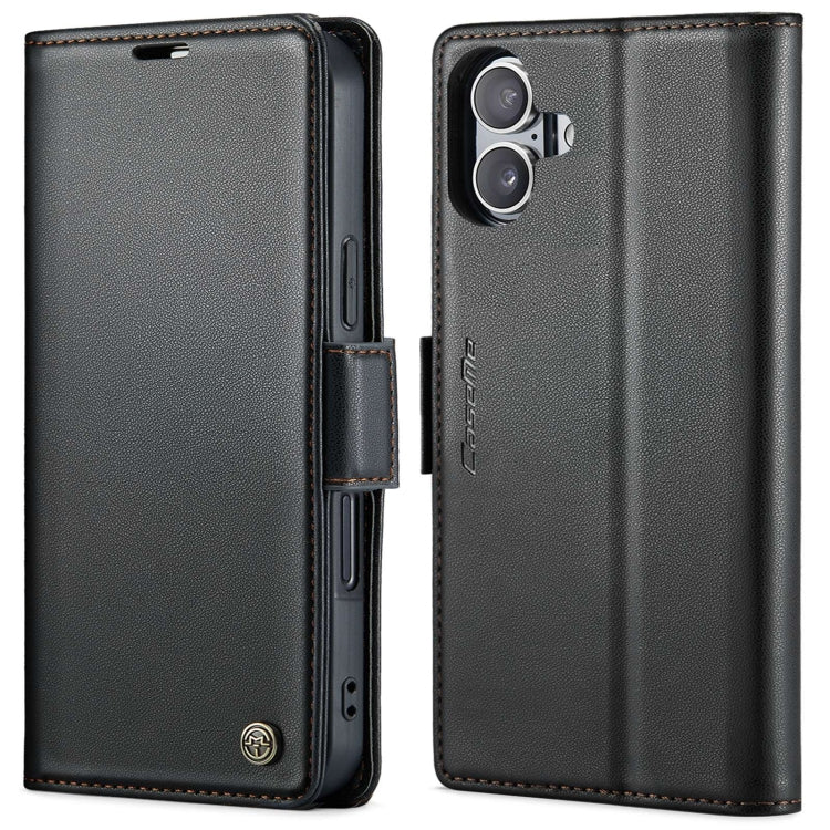 For iPhone 16 CaseMe 023 Butterfly Buckle Litchi Texture RFID Anti-theft Leather Phone Case(Black)