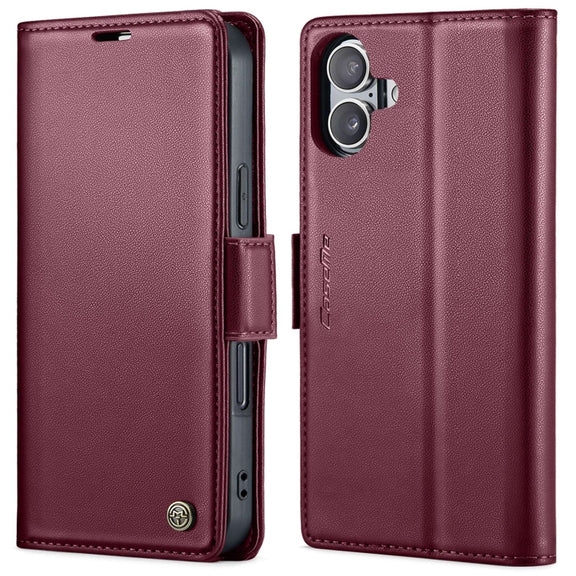 For iPhone 16 Plus CaseMe 023 Butterfly Buckle Litchi Texture RFID Anti-theft Leather Phone Case(Red)