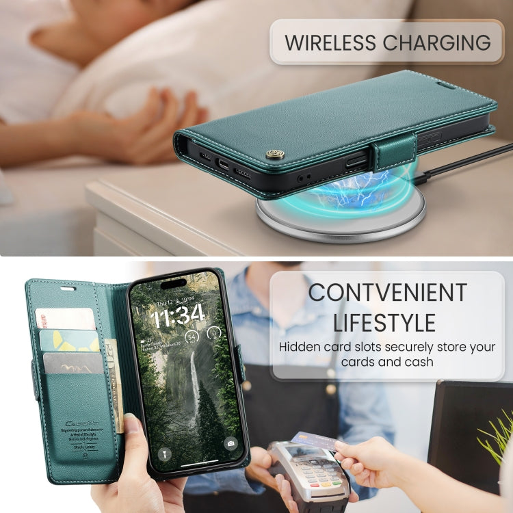 For iPhone 16 Plus CaseMe 023 Butterfly Buckle Litchi Texture RFID Anti-theft Leather Phone Case(Green)