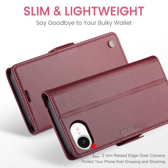 For iPhone 16e CaseMe 023 Butterfly Buckle Litchi Texture RFID Anti-theft Leather Phone Case(Red)