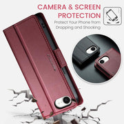 For iPhone 16e CaseMe 023 Butterfly Buckle Litchi Texture RFID Anti-theft Leather Phone Case(Red)