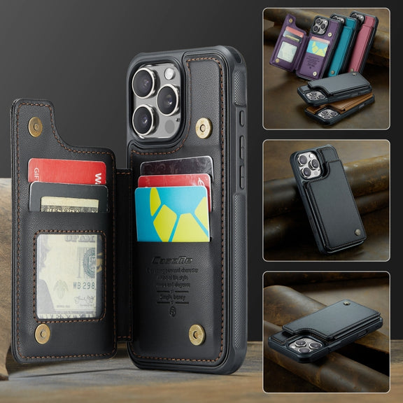 For iPhone 16 Pro Max CaseMe C22 Card Slots Holder RFID Anti-theft Phone Case(Black)