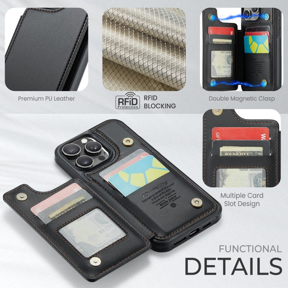 For iPhone 16 Pro Max CaseMe C22 Card Slots Holder RFID Anti-theft Phone Case(Black)