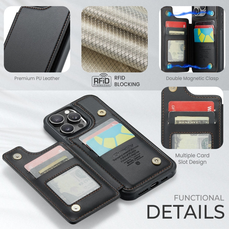 For iPhone 16 Pro Max CaseMe C22 Card Slots Holder RFID Anti-theft Phone Case(Black)