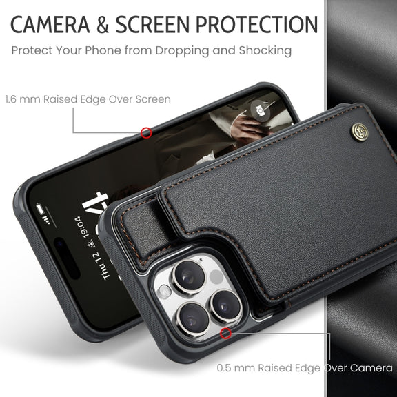 For iPhone 16 Pro Max CaseMe C22 Card Slots Holder RFID Anti-theft Phone Case(Black)
