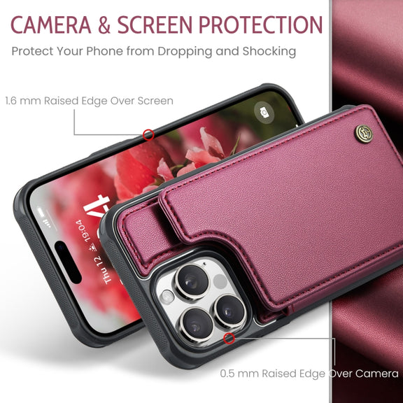 For iPhone 16 Pro Max CaseMe C22 Card Slots Holder RFID Anti-theft Phone Case(Red)
