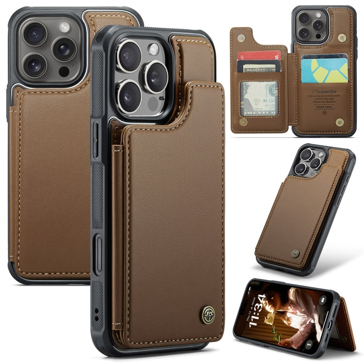 For iPhone 16 Pro CaseMe C22 Card Slots Holder RFID Anti-theft Phone Case(Brown)