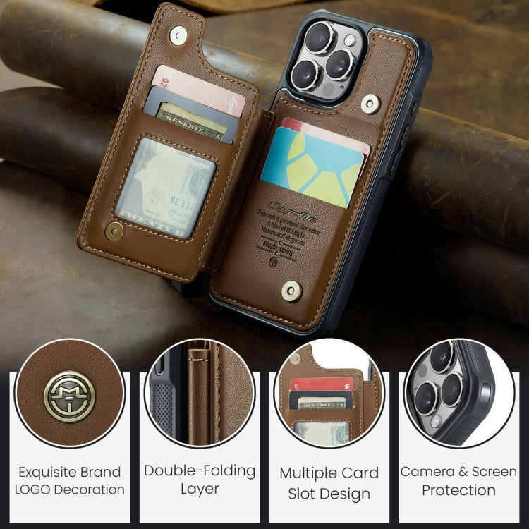 For iPhone 16 Pro CaseMe C22 Card Slots Holder RFID Anti-theft Phone Case(Brown)