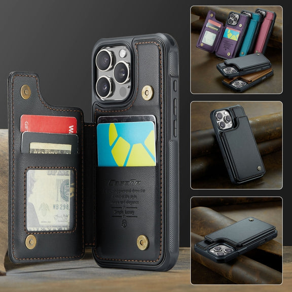 For iPhone 16 Pro CaseMe C22 Card Slots Holder RFID Anti-theft Phone Case(Black)