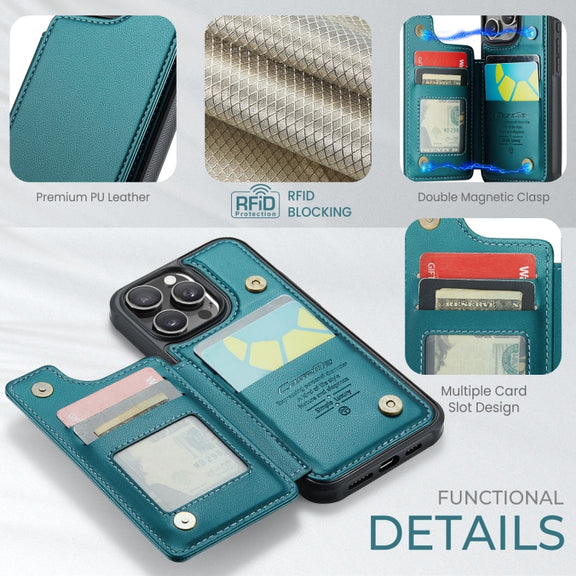 For iPhone 16 Pro CaseMe C22 Card Slots Holder RFID Anti-theft Phone Case(Green)