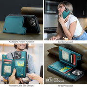 For iPhone 16 Pro CaseMe C22 Card Slots Holder RFID Anti-theft Phone Case(Green)