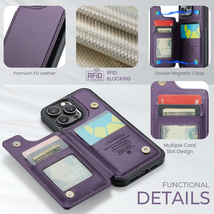 For iPhone 16 Pro CaseMe C22 Card Slots Holder RFID Anti-theft Phone Case(Purple)