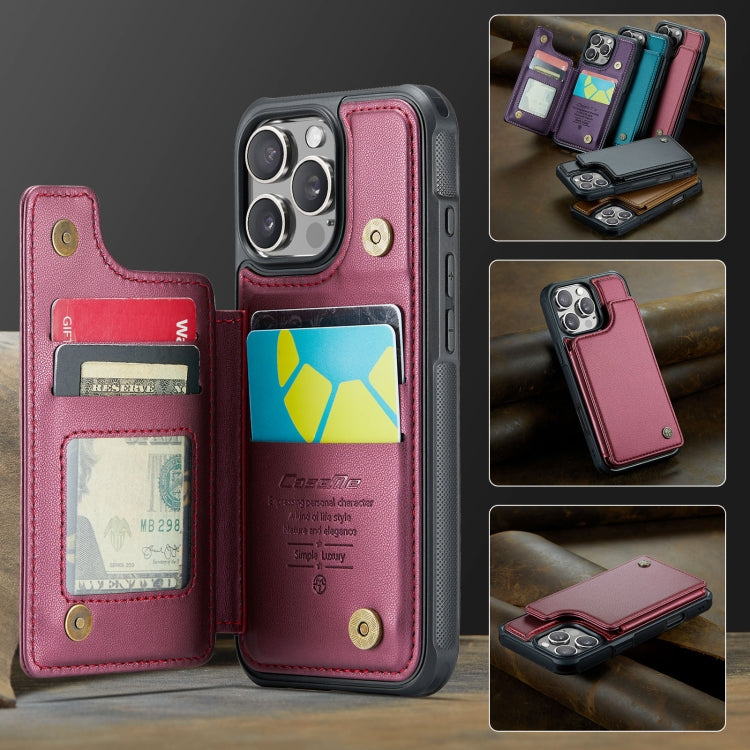 For iPhone 16 Pro CaseMe C22 Card Slots Holder RFID Anti-theft Phone Case(Red)