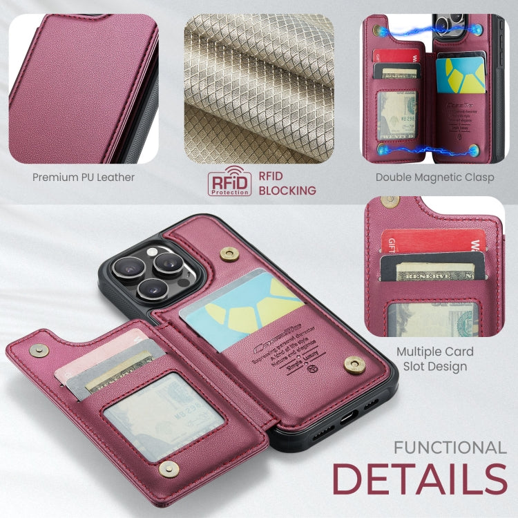 For iPhone 16 Pro CaseMe C22 Card Slots Holder RFID Anti-theft Phone Case(Red)