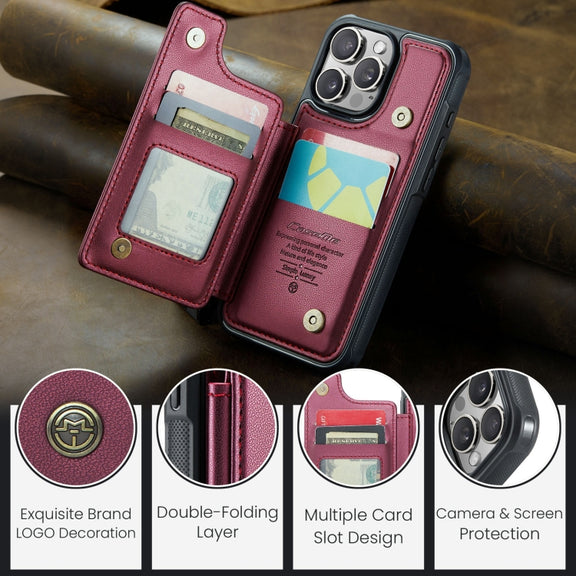 For iPhone 16 Pro CaseMe C22 Card Slots Holder RFID Anti-theft Phone Case(Red)