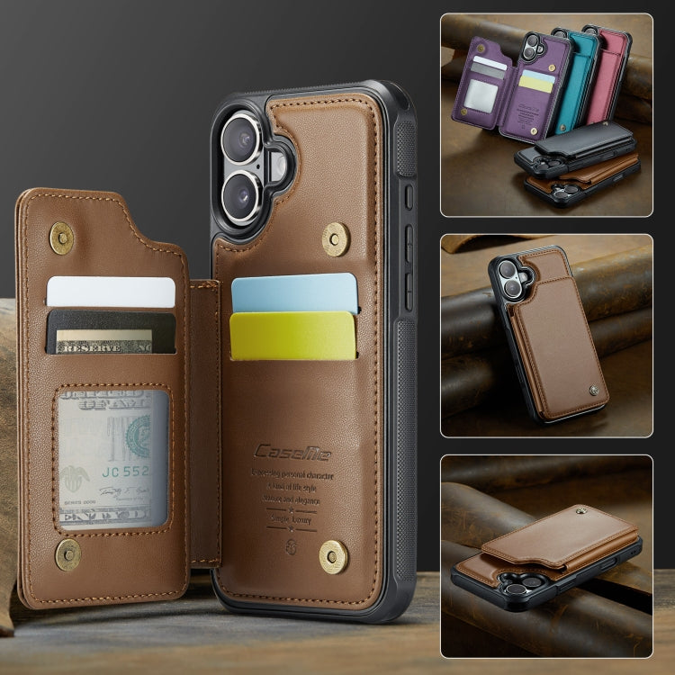 For iPhone 16 CaseMe C22 Card Slots Holder RFID Anti-theft Phone Case(Brown)