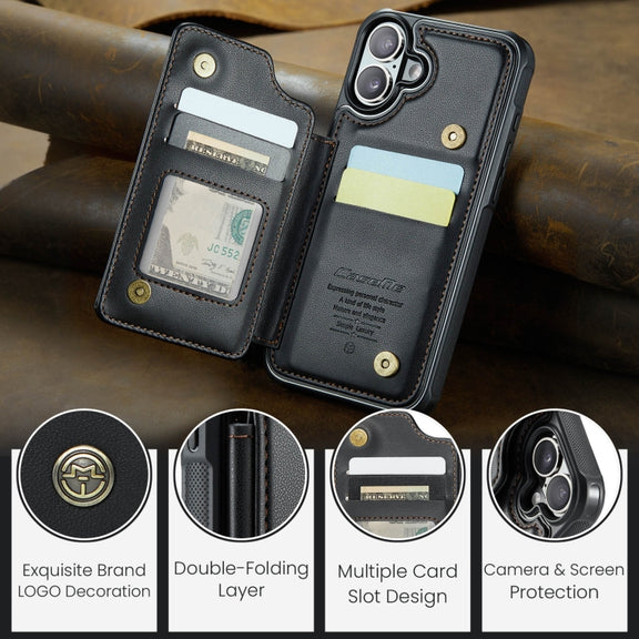 For iPhone 16 CaseMe C22 Card Slots Holder RFID Anti-theft Phone Case(Black)