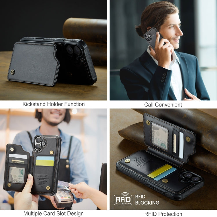 For iPhone 16 CaseMe C22 Card Slots Holder RFID Anti-theft Phone Case(Black)