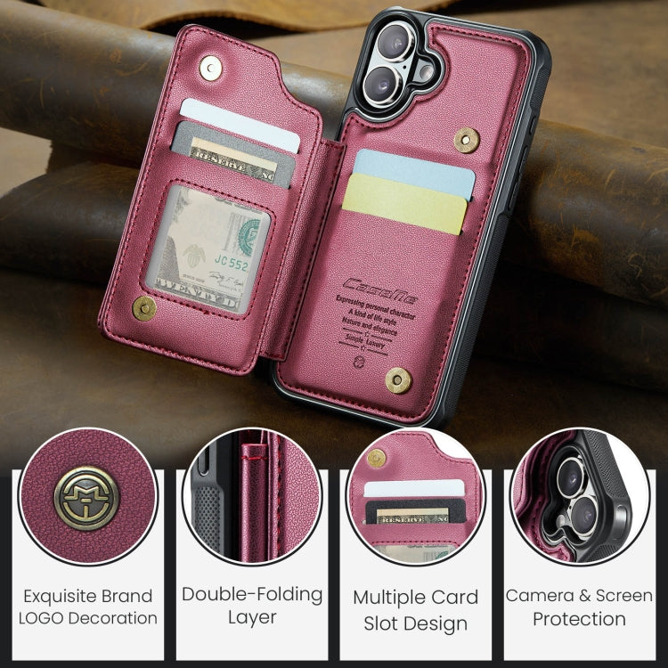 For iPhone 16 CaseMe C22 Card Slots Holder RFID Anti-theft Phone Case(Red)