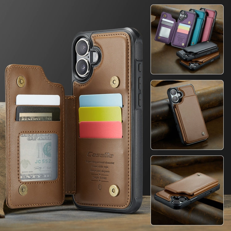 For iPhone 16 Plus CaseMe C22 Card Slots Holder RFID Anti-theft Phone Case(Brown)