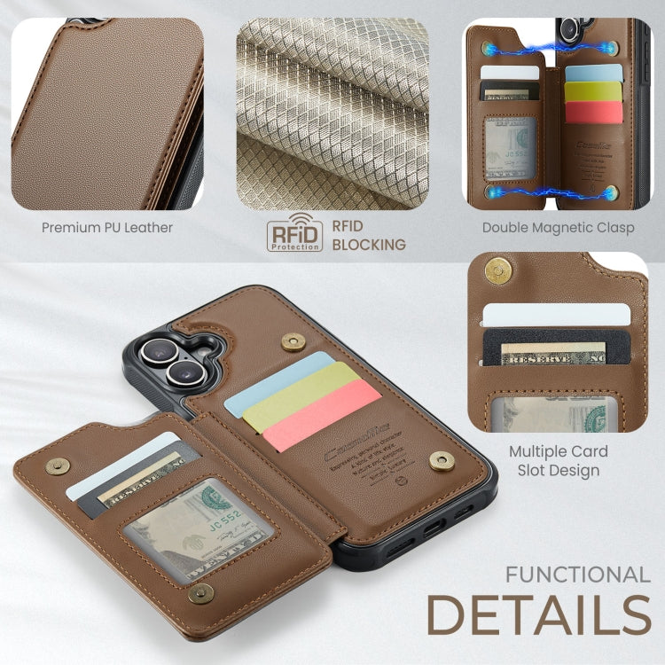 For iPhone 16 Plus CaseMe C22 Card Slots Holder RFID Anti-theft Phone Case(Brown)