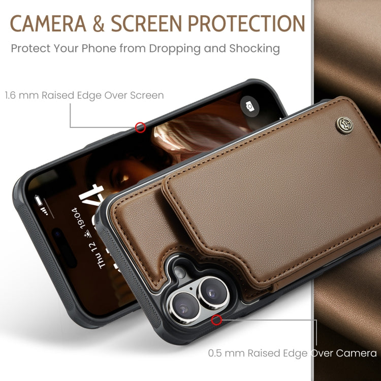 For iPhone 16 Plus CaseMe C22 Card Slots Holder RFID Anti-theft Phone Case(Brown)