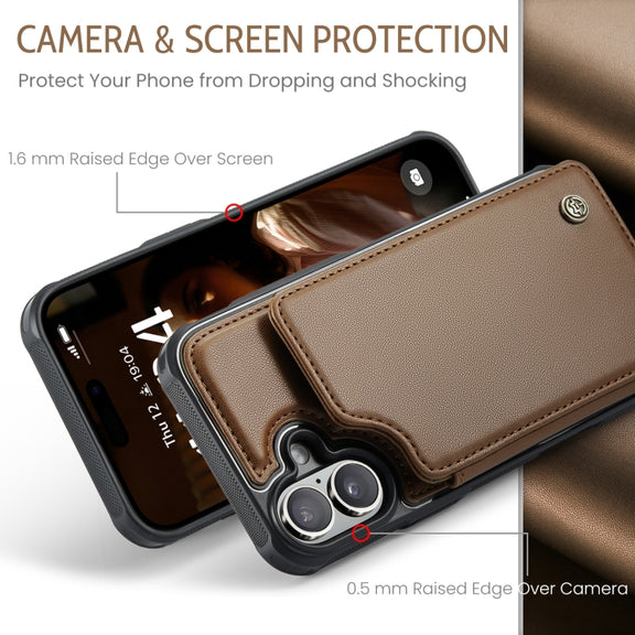 For iPhone 16 Plus CaseMe C22 Card Slots Holder RFID Anti-theft Phone Case(Brown)