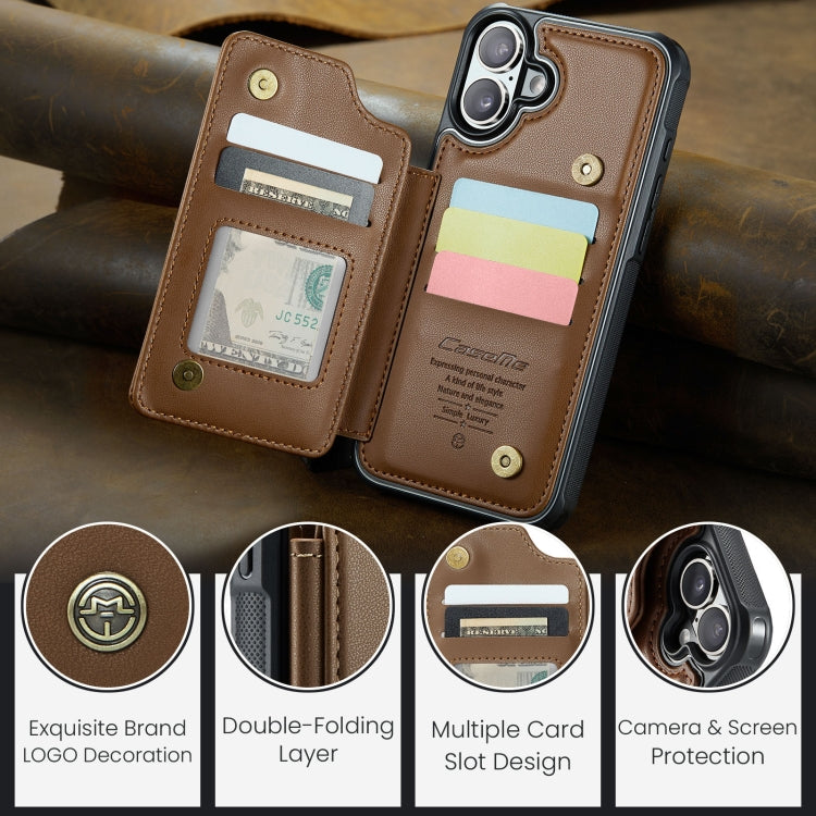 For iPhone 16 Plus CaseMe C22 Card Slots Holder RFID Anti-theft Phone Case(Brown)