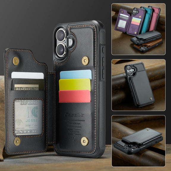 For iPhone 16 Plus CaseMe C22 Card Slots Holder RFID Anti-theft Phone Case(Black)