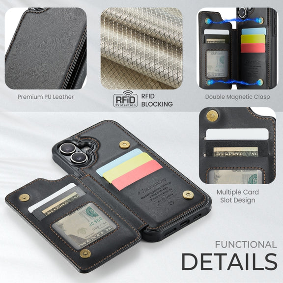 For iPhone 16 Plus CaseMe C22 Card Slots Holder RFID Anti-theft Phone Case(Black)