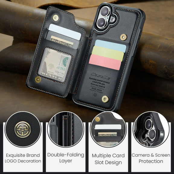 For iPhone 16 Plus CaseMe C22 Card Slots Holder RFID Anti-theft Phone Case(Black)