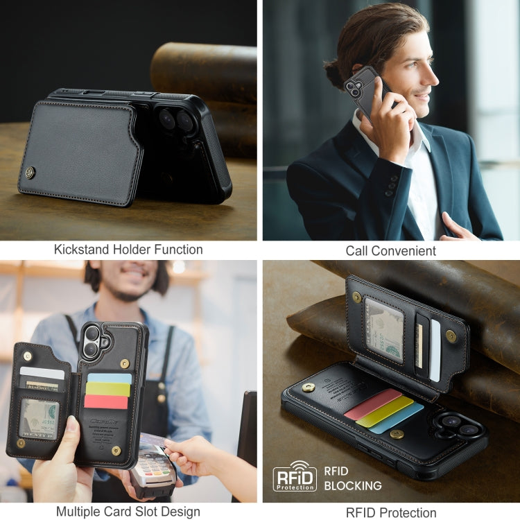 For iPhone 16 Plus CaseMe C22 Card Slots Holder RFID Anti-theft Phone Case(Black)
